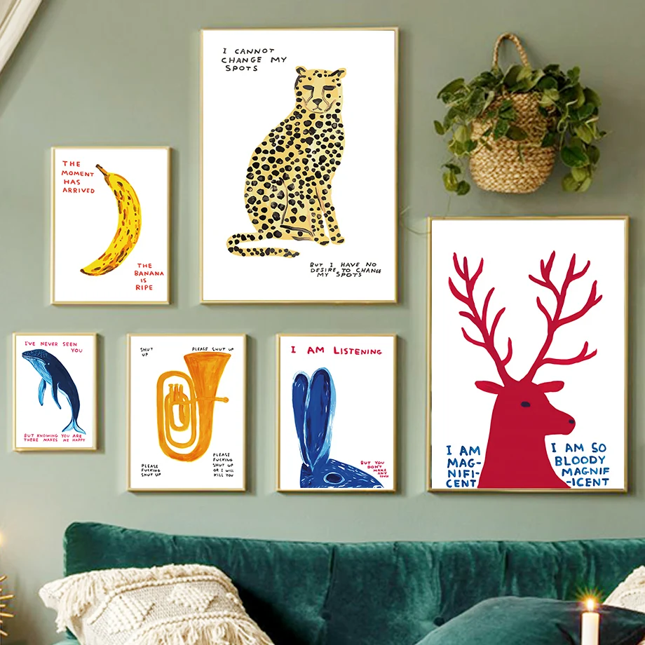 

David Shrigley Leopard Whale Banana Apple Wall Art Canvas Painting Nordic Posters And Prints Wall Pictures For Living Room Decor