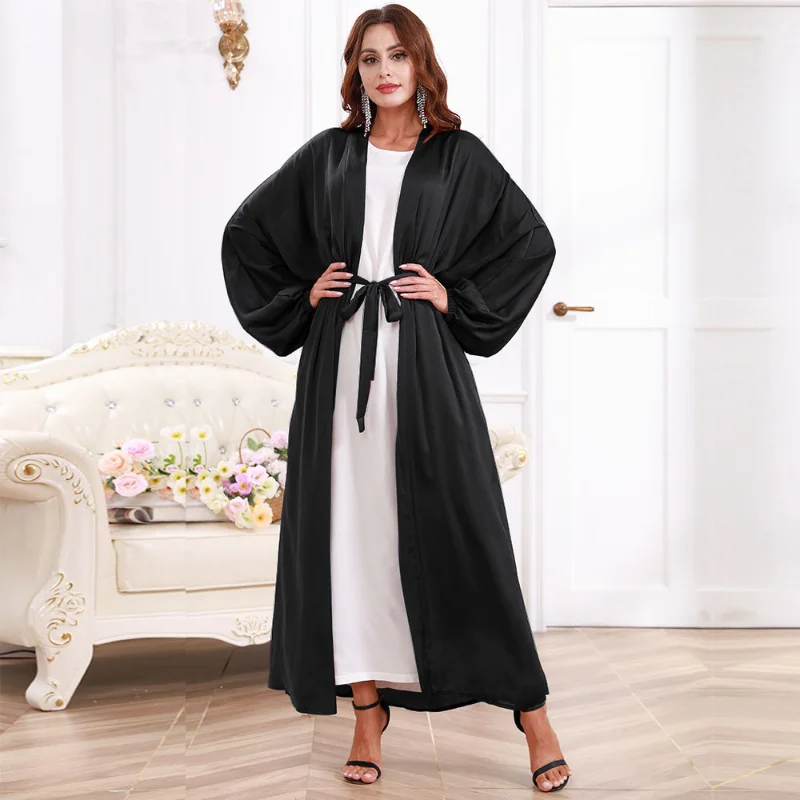Islam Ramadan Abaya Solid Color Casual Abayas for Women Loose Ladies Dress Belt for Middle East Dubai Turkey