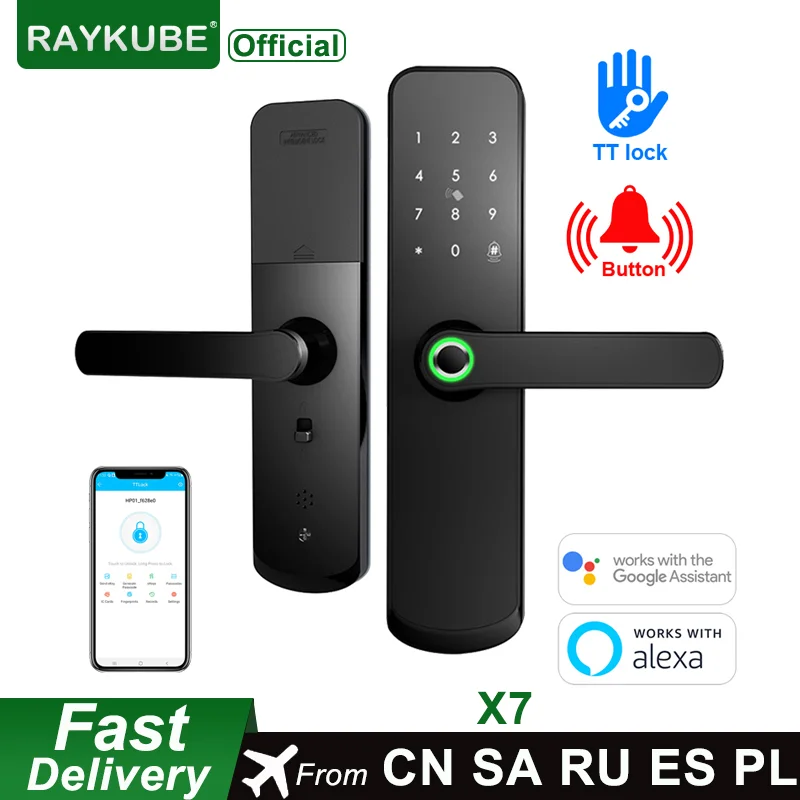 

RAYKUBE Intelligence Door Lock TTlock APP BT Fingerprint 13.56mhz Card With Mortise Lock For Home/Hotel Smart X7