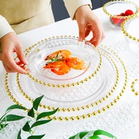 jinyoujia round pearl storage tray transparent glass fruit cake dessert plate hotel restaurant dinner plate tableware set