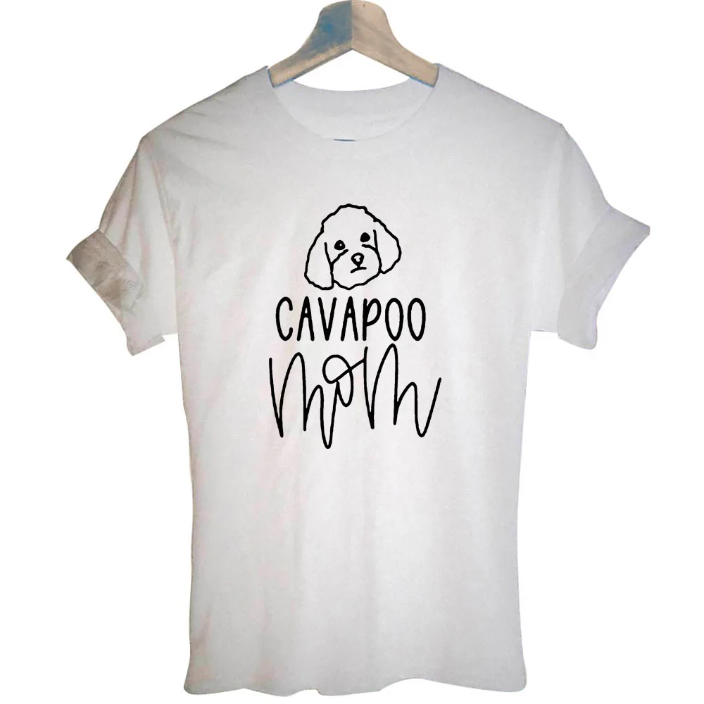

Женские футболки Cavapoo Mom с графическим принтом и надписью, хлопковая Повседневная забавная Футболка для леди, топ для молодых девушек, черна...
