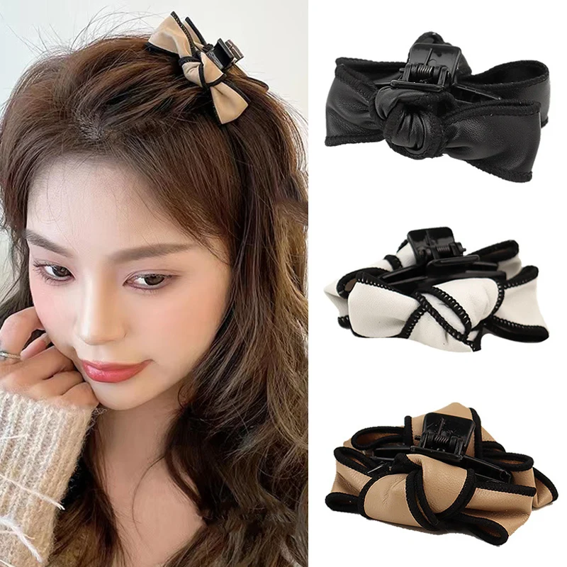 

Женские заколки для волос с бантом, элегантные кожаные заколки с геометрическим рисунком, аксессуары для волос, 2022