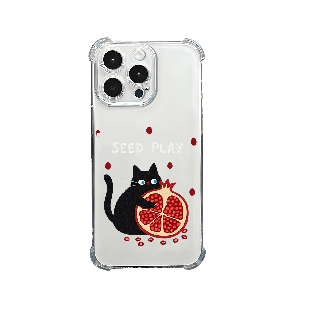 Фото Для iPhone 17 16 15 14 13 12 11 Pro Xs Max Air 16e 7 8 6 6s Plus XR SE 2020 2022 Чехол Cat Pomegranate Силиконовый противоударный чехол №4