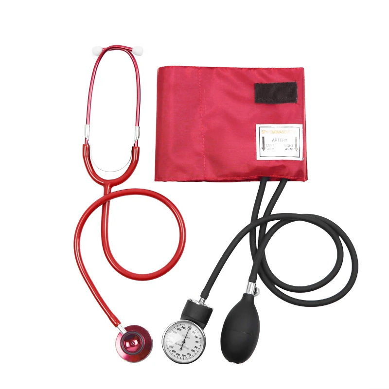 

Red Manual Medical Blood Pressure Monitor BP Cuff Manometer Upper Arm Aneroid Sphygmomanometer with Cute Cardiology Stethoscope