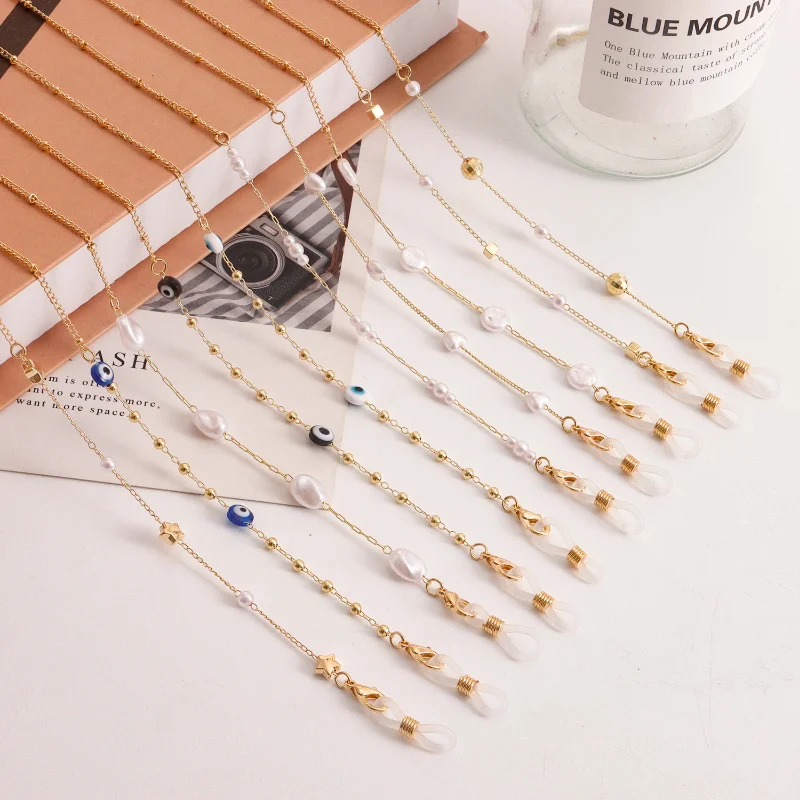 

Fashion Glasses Chain Simple Devil Eyes Pearl Airplane Chain Face Mask Lanyard Metal Sunglasses Hold Straps Eyewear Retainer