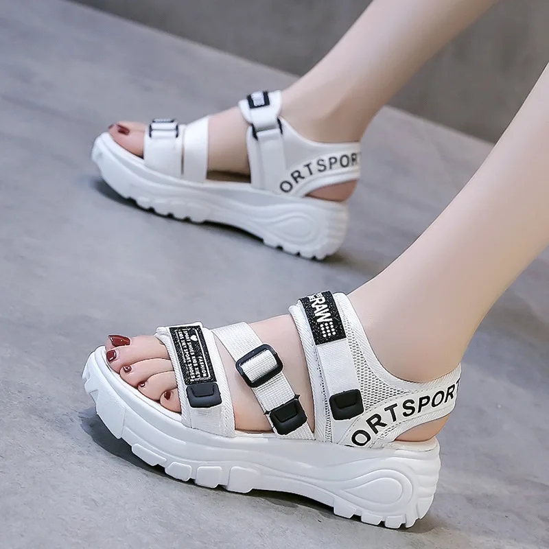 

2023 Fashion Women Platform Sandals White Chunky Sports Wedge Shoes for Woman Summer Students Shoes Large Size 42