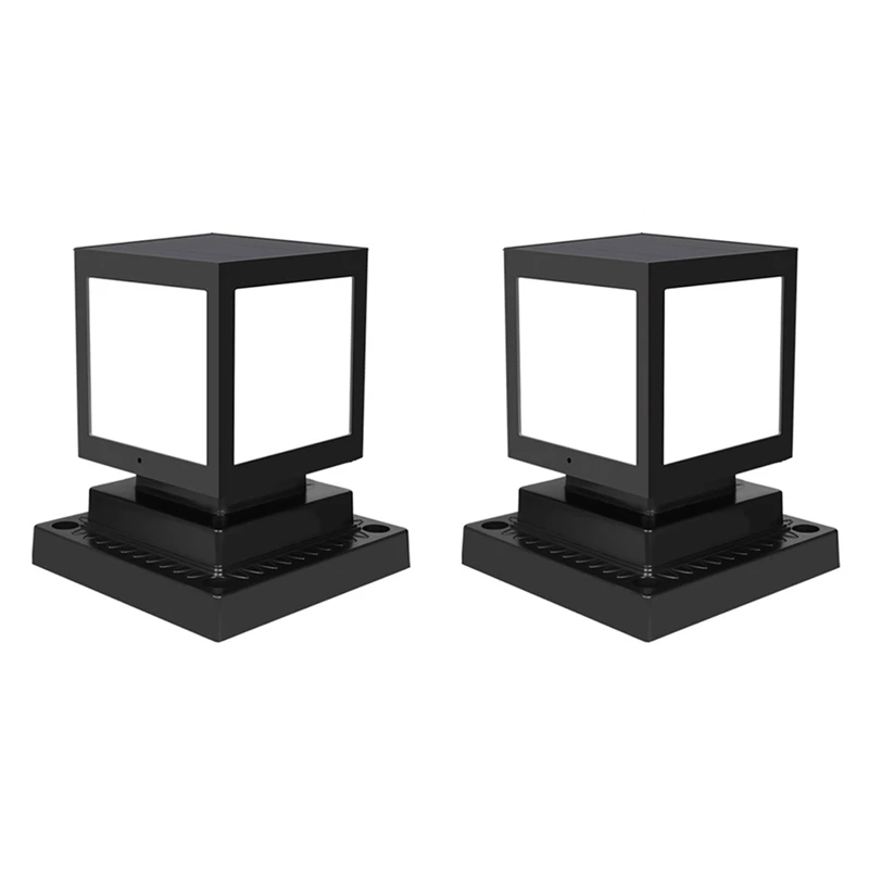 2X Solar Post Lamp Outdoor Waterproof Column Head Light For Garden Wall Lamp, Warm Light