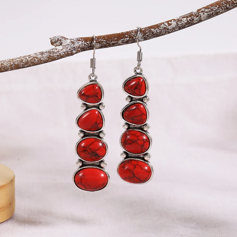

Boho Red Black Red Stone Long Dangle 925 Silver Needle Earrings For Women Unique Artisan Handmade Jewelry