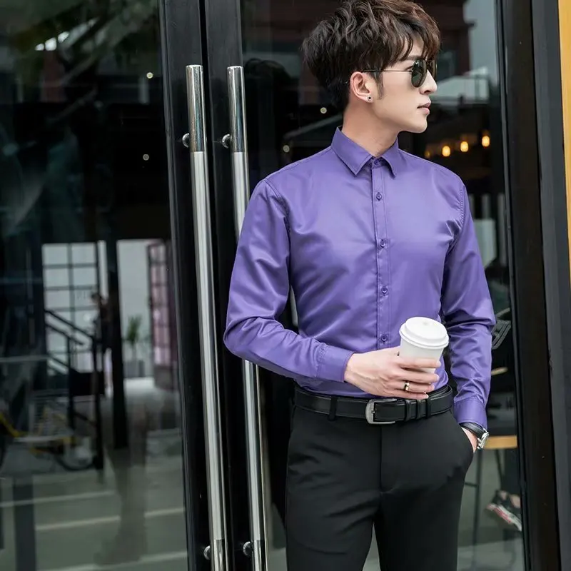 

2023 Fashion Customize men shirt long sleeve personalize solid color male advertising shirt A278 print light blue