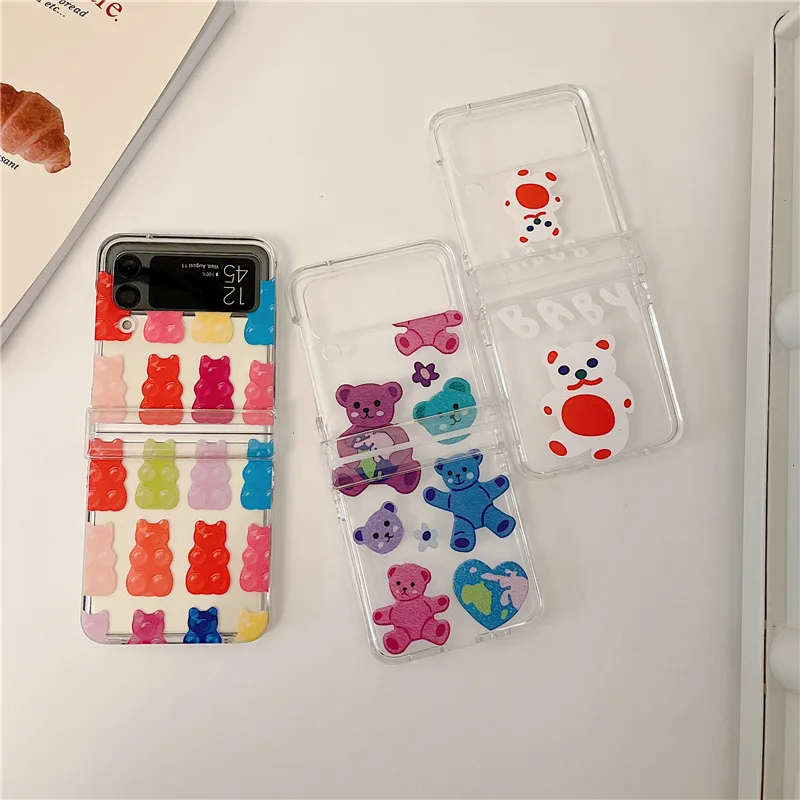

Fresh Simple Colorful Cute Bear Phone Case for Samsung Galaxy Z Flip 3 5G Hard PC Back Cover for ZFlip3 Case Protective Shell