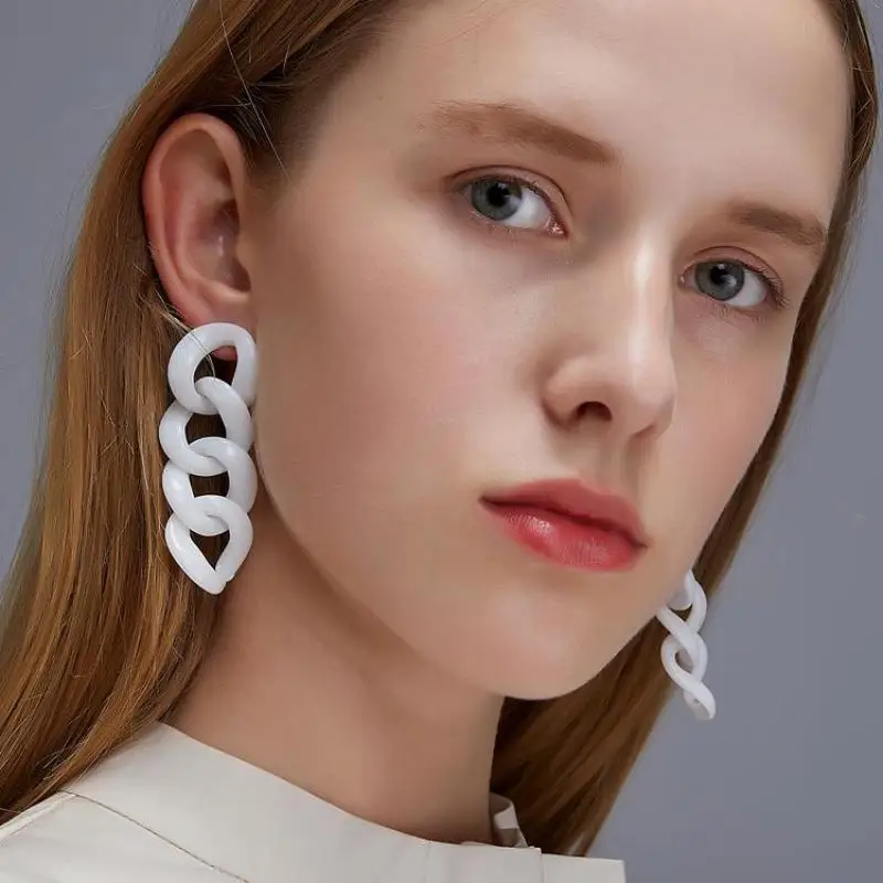 

Exaggerated New Earrings Geometric Chain Long Earrings For Women Earing Jewelry Punk Earings White Resin Earring Kolczyki