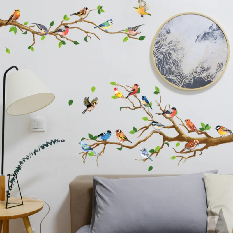 

DIY Bird on Branch Wall Sticker Self-adhesive Stickers Living Room TV Sofa Background Home Decoration Wallpaper Bedroom Office