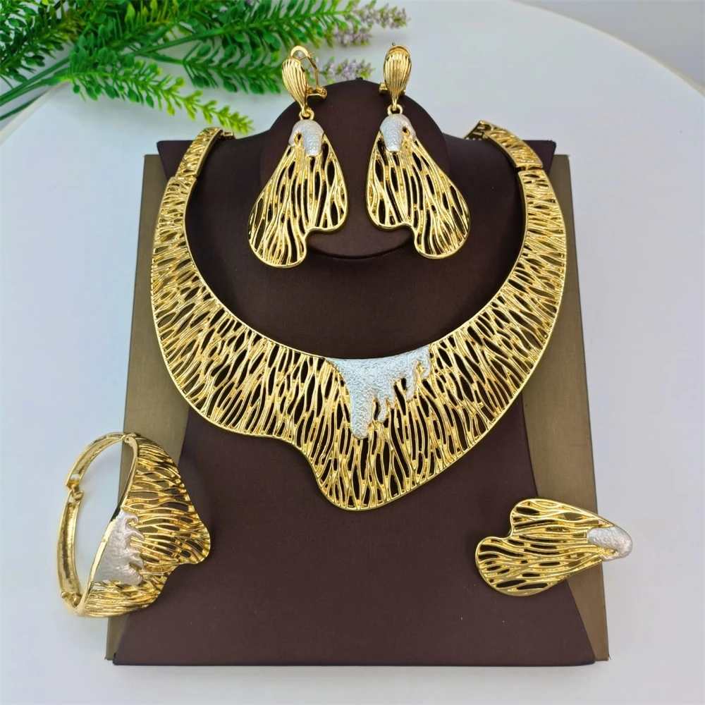 Женский Свадебный комплект из колье и серёг с золотым покрытием