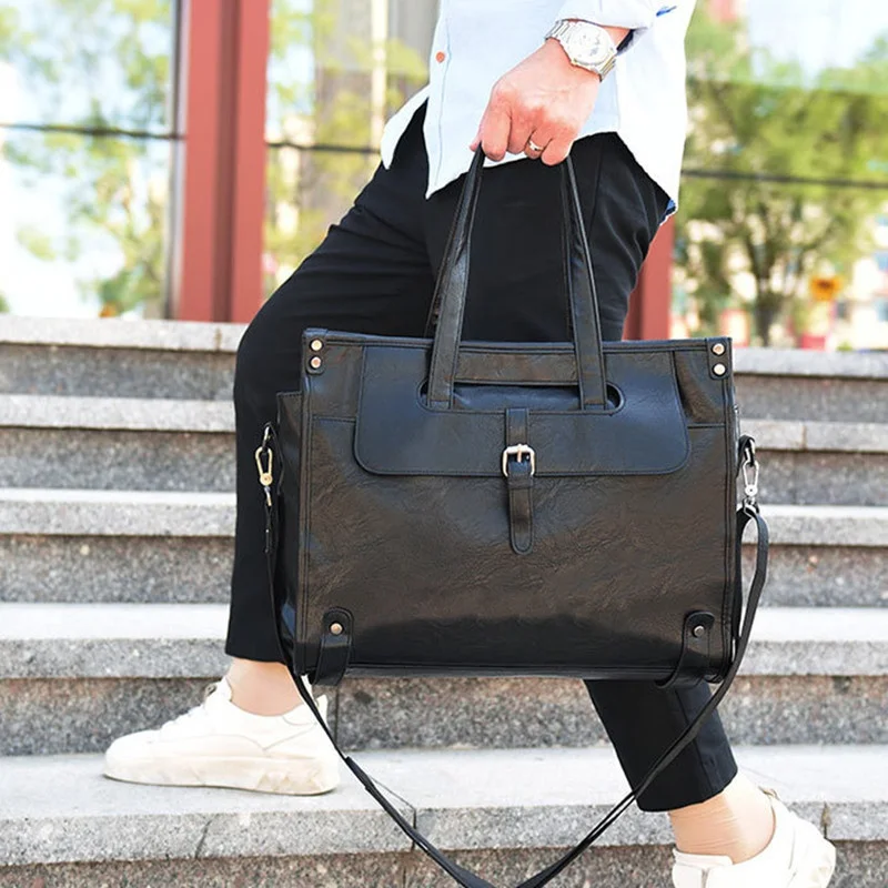 New PU Leather Men's Handbag Business Briefcases With Zipper Casual Male Shoulder Messenger Bag Office Laptop Bag For Man