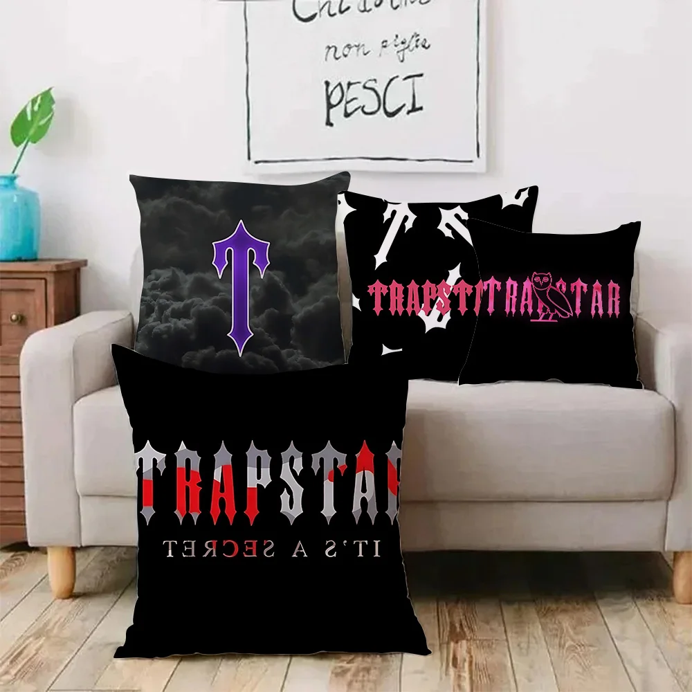 Pillow Covers Cartoon Fashion Letters T-Trapstars Sofa Decorative Home Double-sided Printing Short Plush Cute Cushion Cover