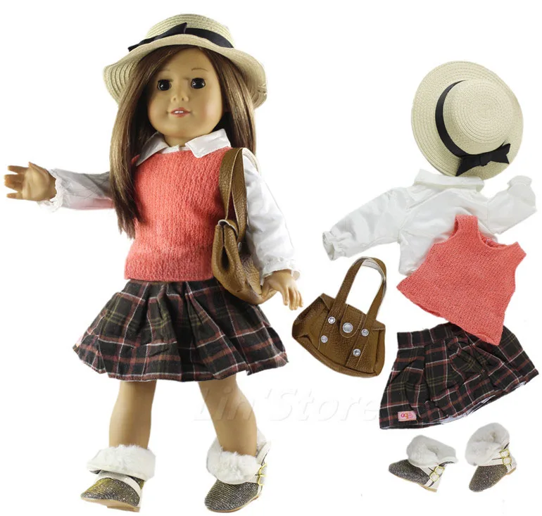 1 Set Doll Clothes Outfit Top+vest+skirt+shoes for 18