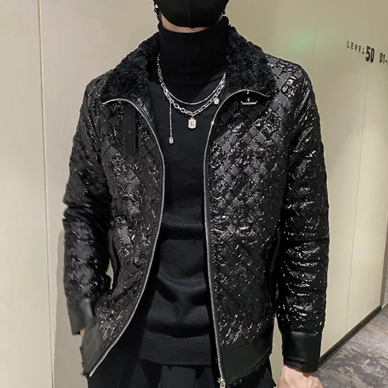 2022 Lambhair Men's Short Jacket Autumn Winter Thick Warm Stand Collar Zipper Coat Casual Slim Streetwear Social Men Clothing
