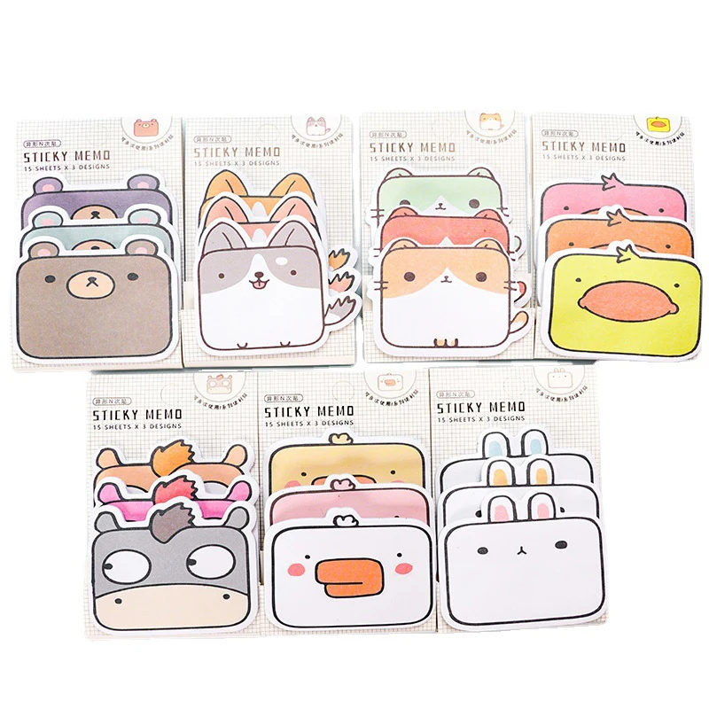 

1set Cartoon Rabbit Cats Duck Animals 3 Layers Index Memo Pads Sticky Note Creative Stationery Creative Sticker Student Supplies