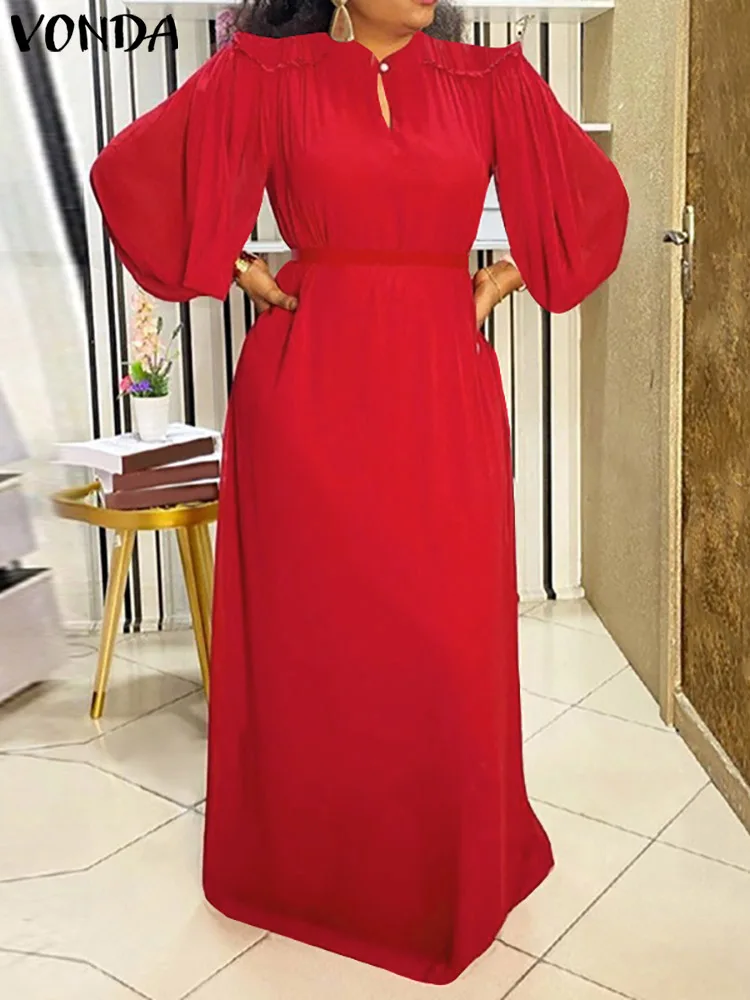 

VONDA 2022 Stylish Holiday Pleated Robe Women Casual Maxi Dresses 3/4 Sleeve Evening Party Sundress Hollow Out Bohemian Vestidos