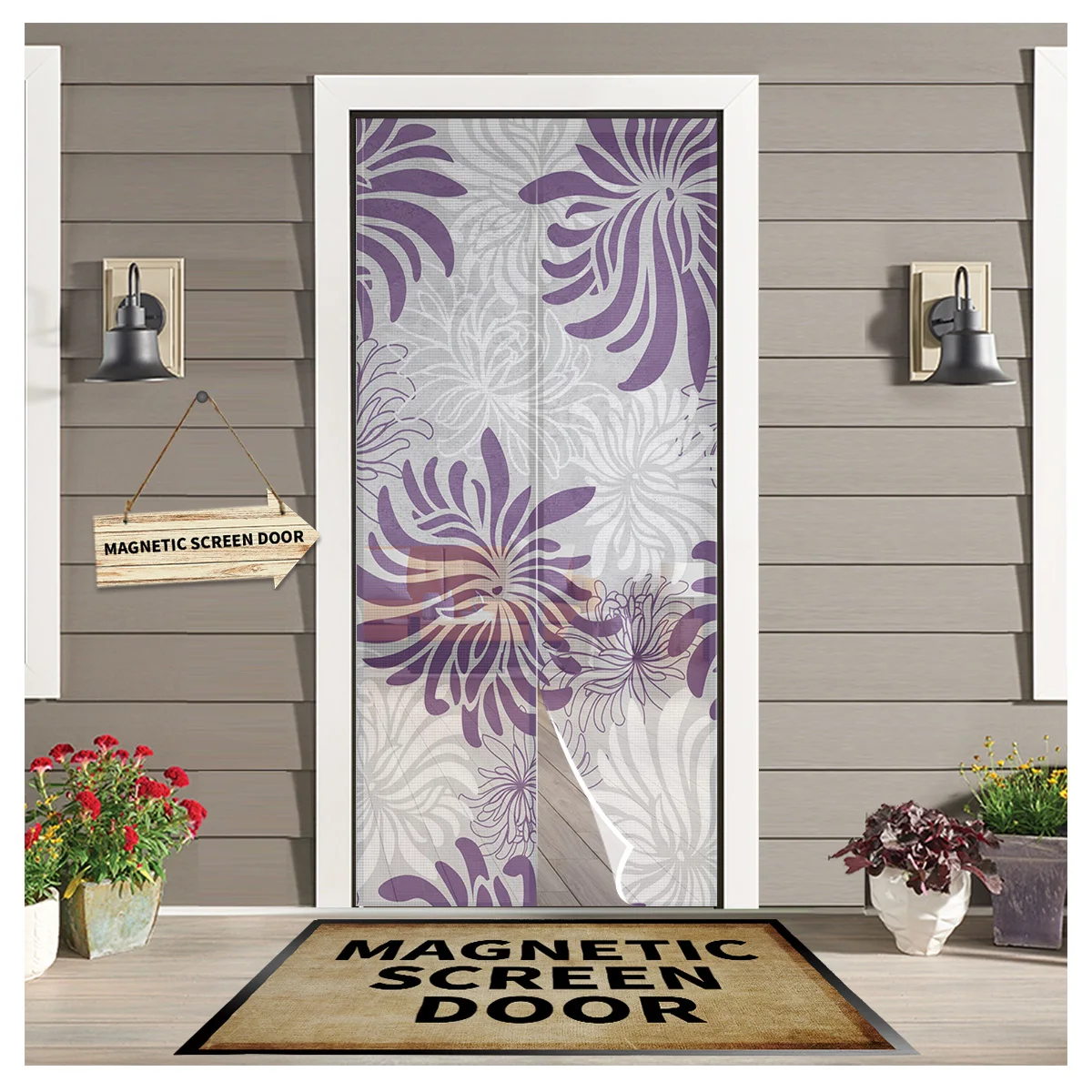 

Chrysanthemum Purple Texture Magnetic Screen Door Curtain Anti-mosquito Magnetic Screen Net Kitchen Curtain