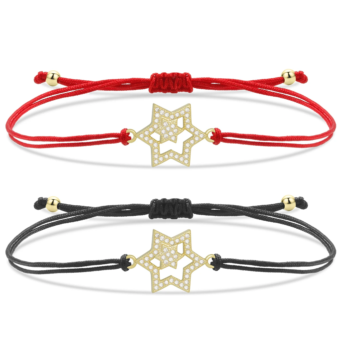 

Gold Brass Cubic Zirconia Crystal Six-point Jewish Star Of David Charm Bracelet Women Double Star CZ Zircon String Jewelry Gift