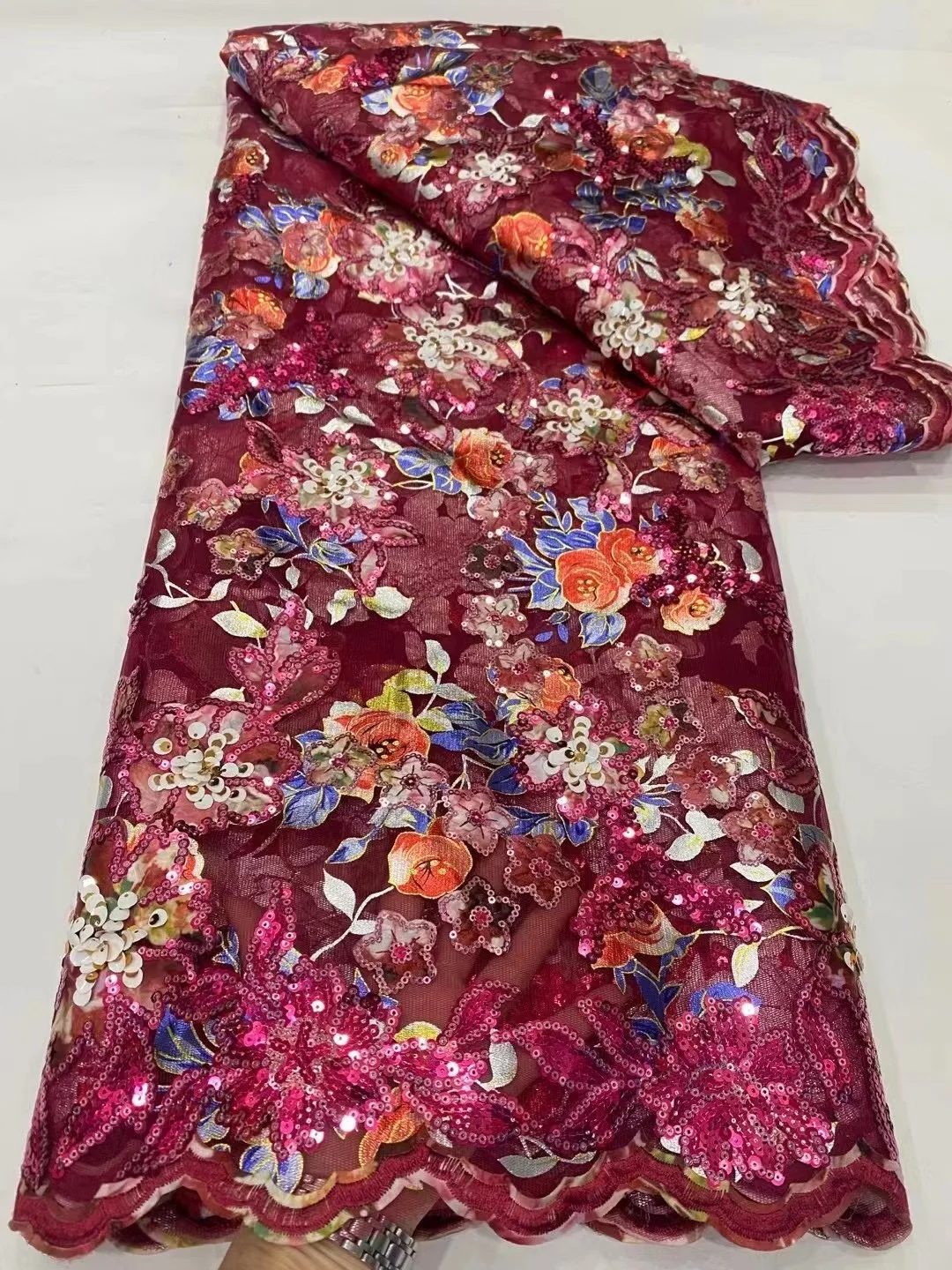 

Wine Lace Fabric Nigeria Beaded Fabric Luxury with Sequins African Lace Fabric for Wedding Party Bridal Lace Fabrics 2023 5Yrds