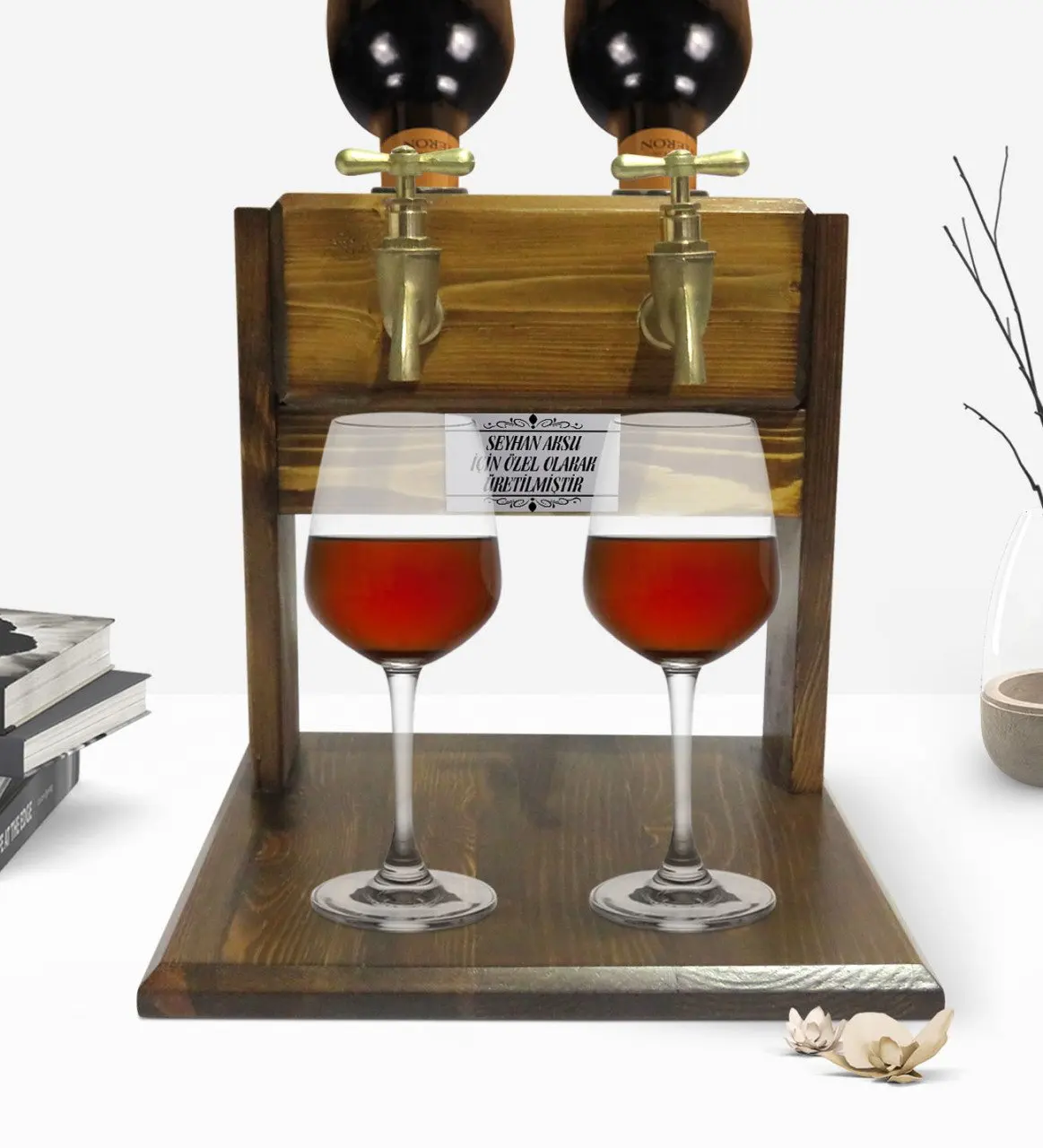 

Personalized Double Tap Natural Wood Wine Stand-Walnut