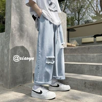 baggy ripped hole jean pants mens summer fashion trends streetwear bottoms teen hip hop denim jeans boyfriend distressed clothes