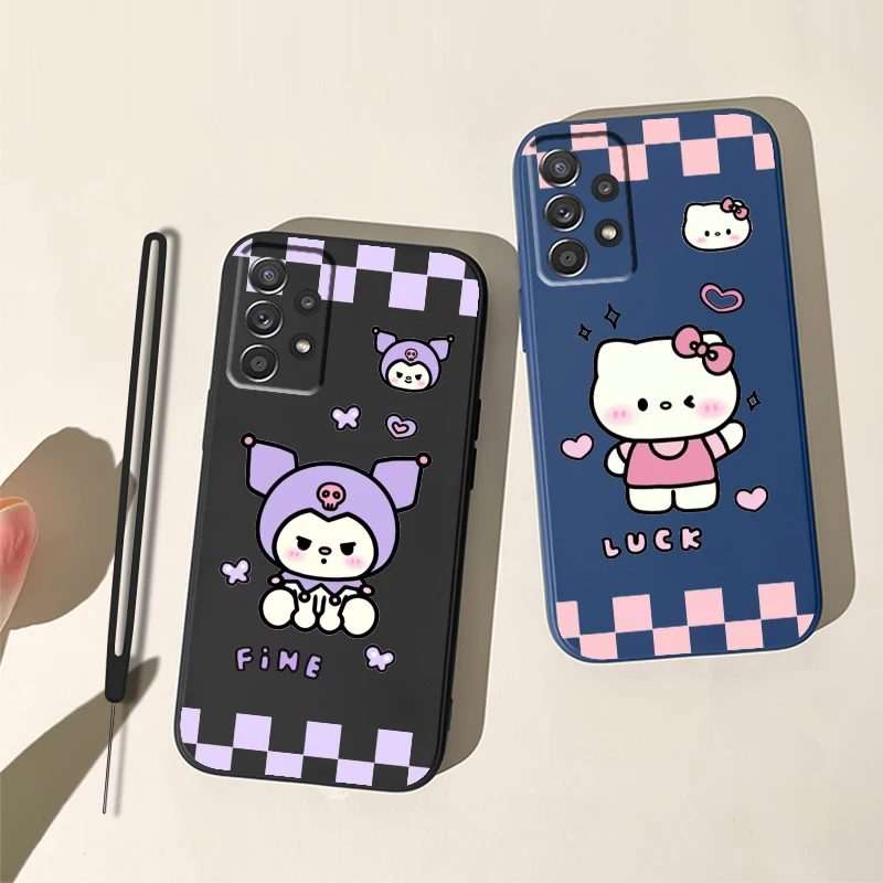 

Hellokitty Kuromi Pochacco For Samsung Galaxy A73 A54 A34 A53 A33 A52 A32 A22 A71 A51 A21S A03S 4G 5G Liquid Rope Phone Case