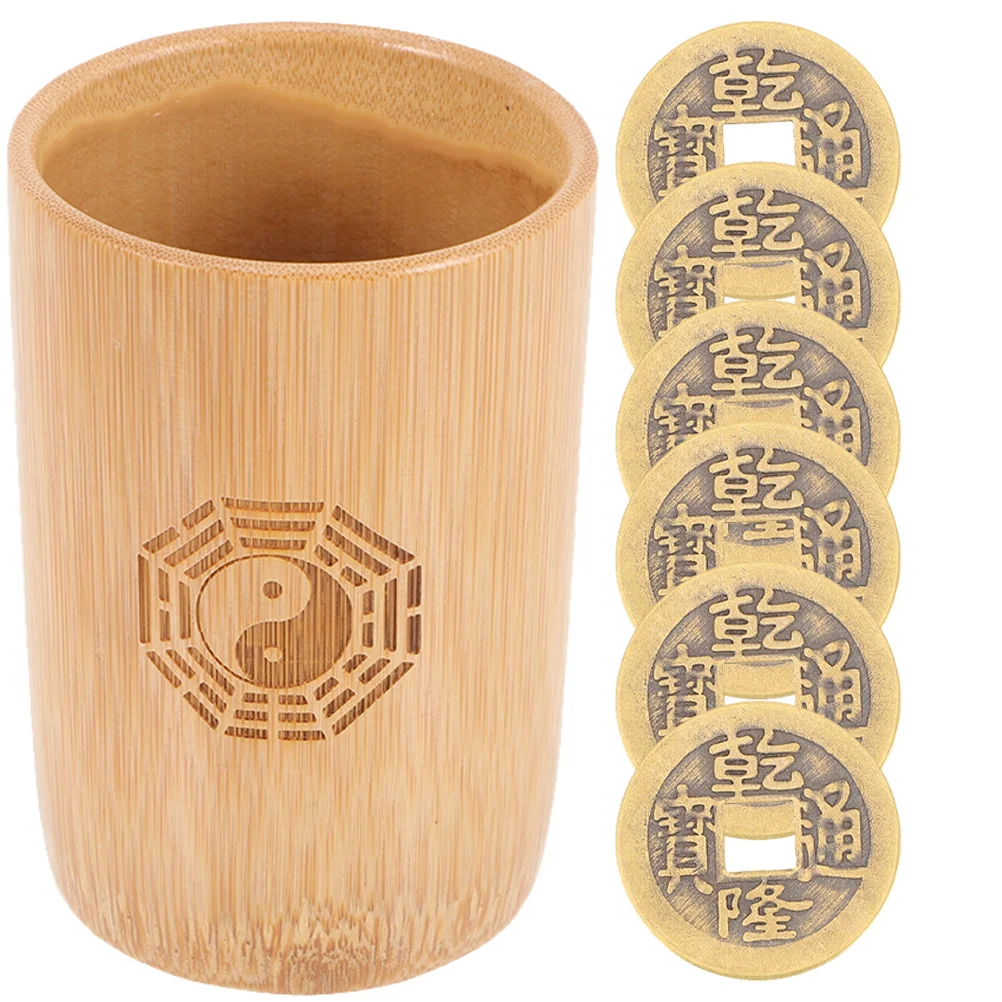 

I Ching Divination Bamboo Tube Vintage Accessories Chinese Prop Fortune Telling Copper Coins Game Supplies