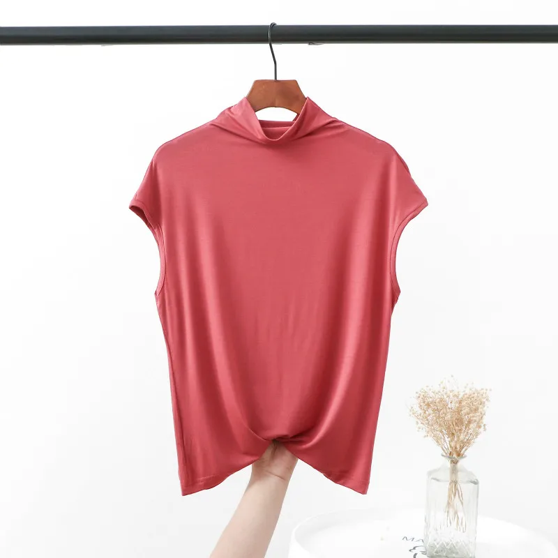 Женская рубашка с высоким воротником однотонная Универсальная футболка без