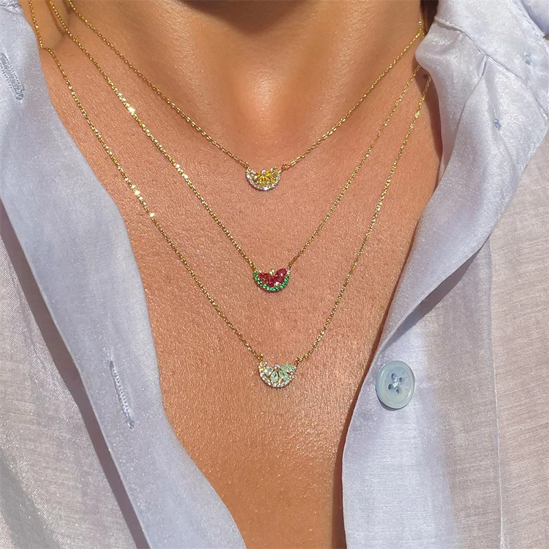 

Summer New Watermelon Lemon Fruit Gold Chain Necklace for Women 18K Gold Colored Zircon Clavicle Chain Pendant Jewelry Wholesale