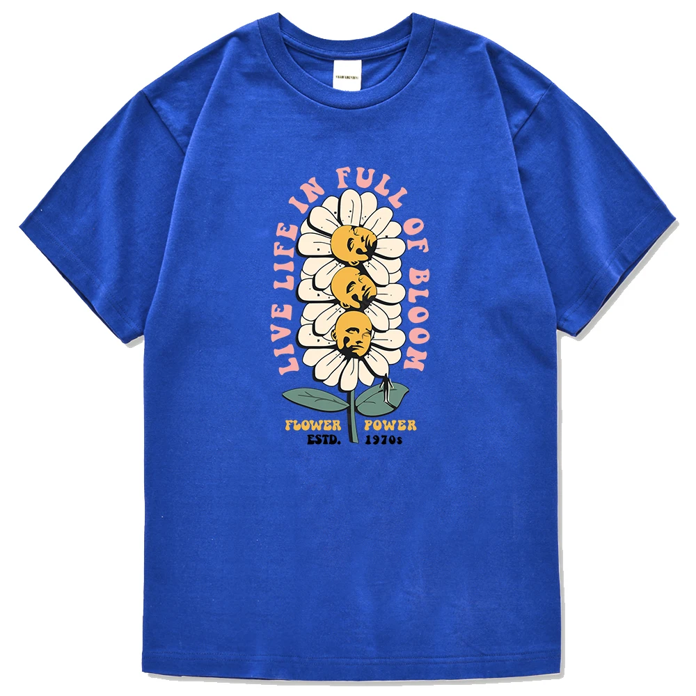 

Live Life In Full Bloom Flower Power Estd.1970S Print Men'S Tshirts Casual Fashion Short Tees Couple Cool Tops Summer Men Tee