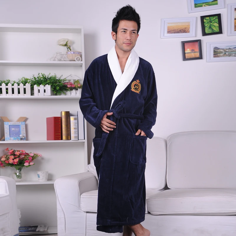 Bathrobe pure cotton cut velvet towel material thickened and enlarged hotel absorbent bathrobe men's cotton nightgown winter