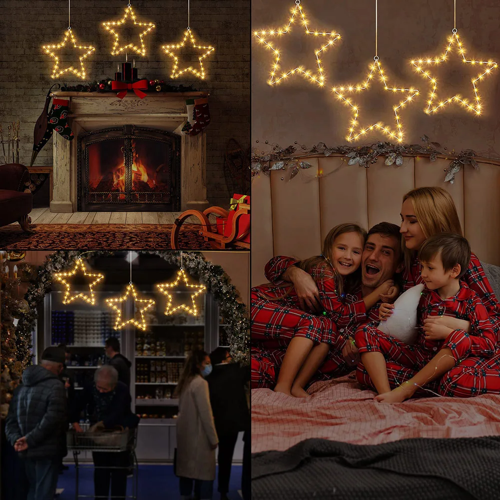 

LED String Lights Garland Battery Operated Pentagram Star Lights Pendant Atmosphere Props for Indoor Outdoor Holiday Decoration