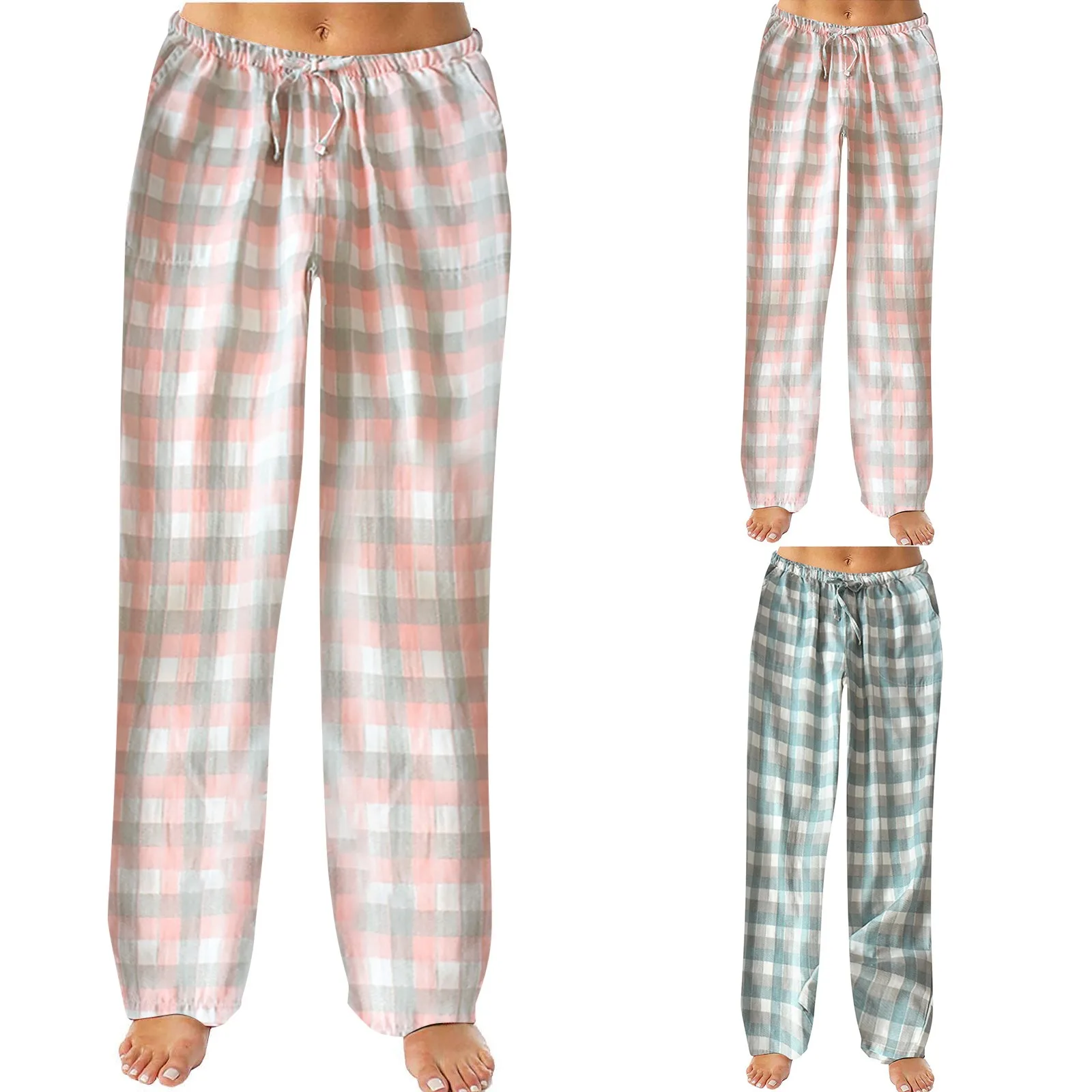 

Women Autumn Spring Plaid Printed Pants Full Length Long Trousers Sports Grid Pants Womens Jean