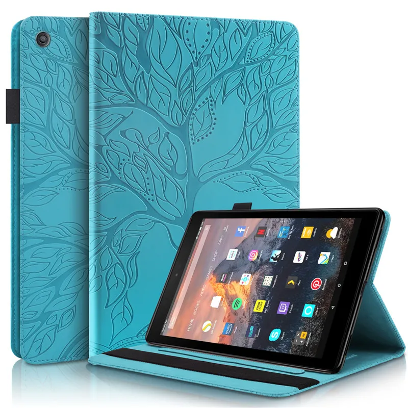 

3D Tree Embossed Funda with Card Slots for Amazon Fire HD 10 8 Plus 2020 2021 Tablet Cover Case TPU Shell for Amazon Fire 7 2022