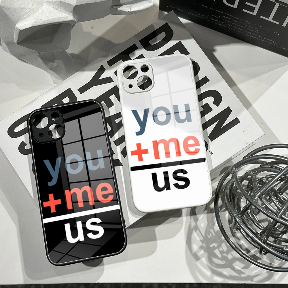 

For IPhone 13 Luxury Creative Application you+me=us Case Tempered Glass for IPhone 14pro 11 12 XR XS MAX Official Product Covers