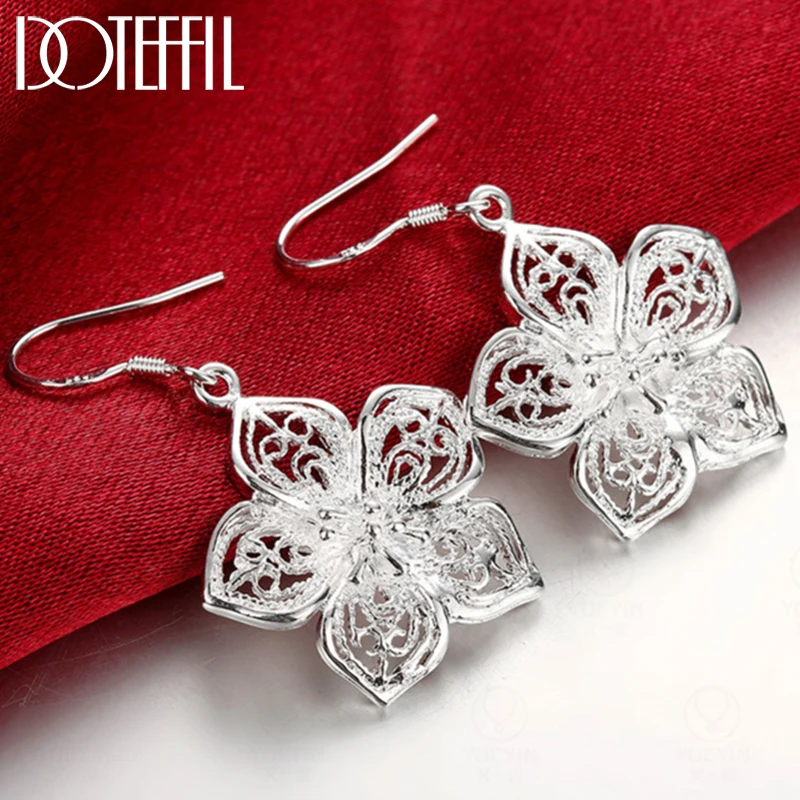 

DOTEFFIL 925 Sterling Silver Flower Star Drop Earrings For Woman Wedding Engagement Jewelry