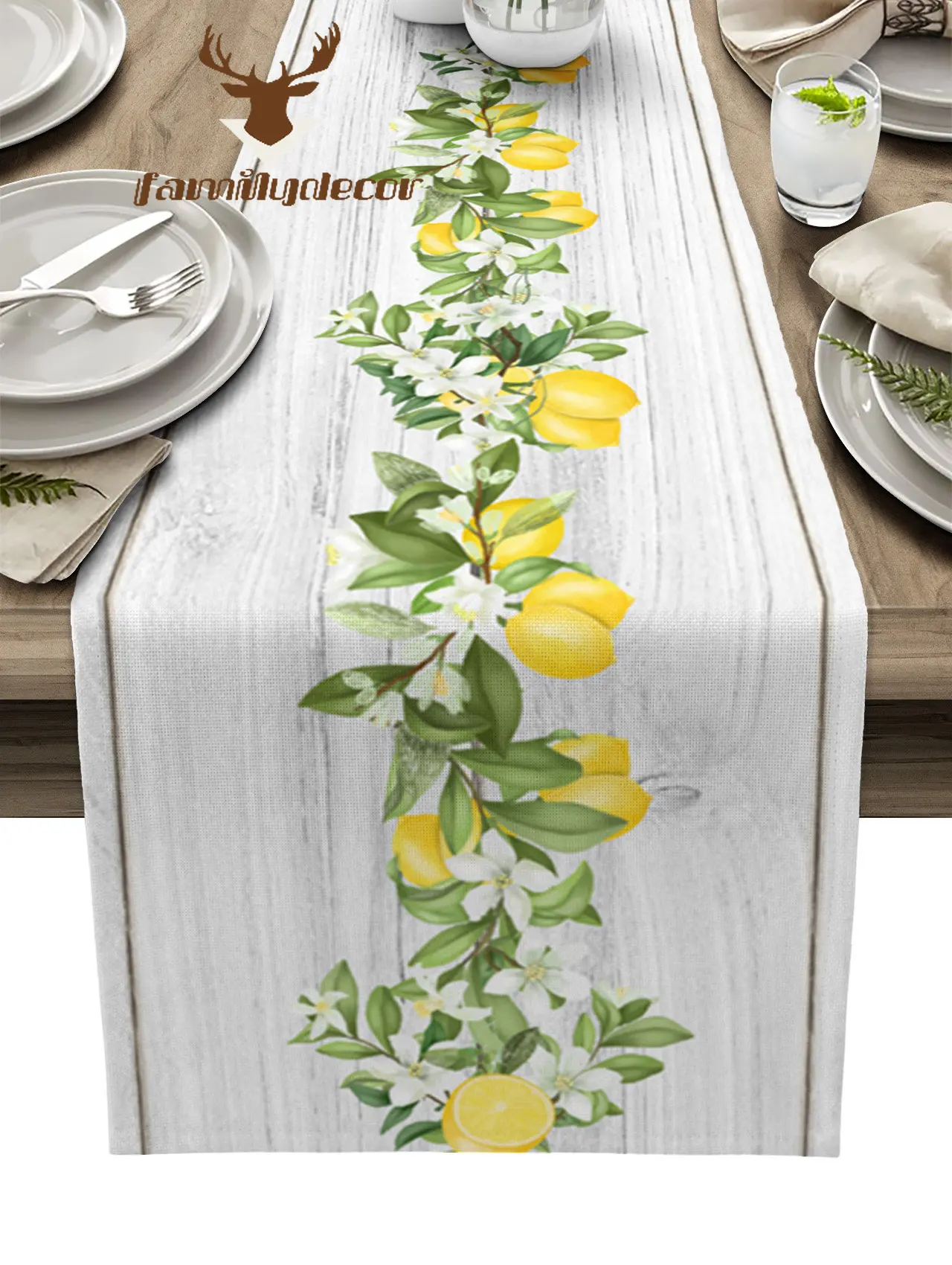 

Длинная скатерть из лимона, Листьев, цветов, белого дерева