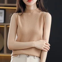 summer 2022 new womens half high neck sleeveless knitted cashmere sweater solid color vest womens vest casual cashmere vest