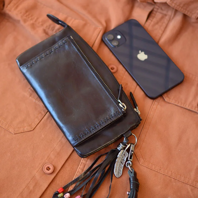 

AETOO Handmade men's first layer cattle pickup bag Driver's license holster multi-card wallet holster leather phone bag