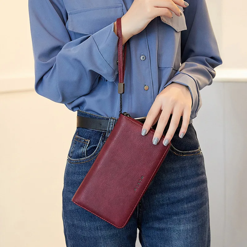 Aliwood Large Capacity Leather Women's Wallet RFID Zipper Long Female Purse Clutch Money Clip Document Bag Card Holder Carteras