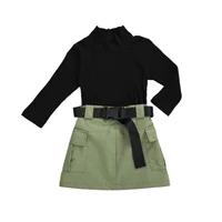 1 6y kids baby girls fashion 3pcs outfit set long sleeve half turtleneck top ribbed solid shirt work skirtbelt set