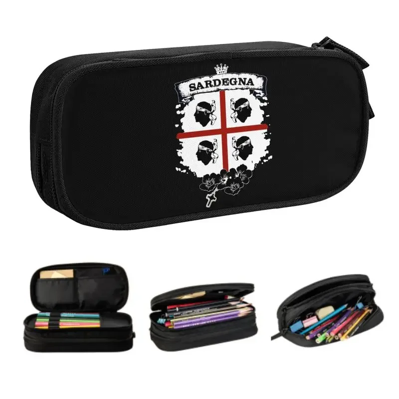   Sardinia Flag Four Moors Pencil Cases for Boys Gilrs Italy Sardegna Coat of Arms Large Storage Pen Box Bag School Accessories 