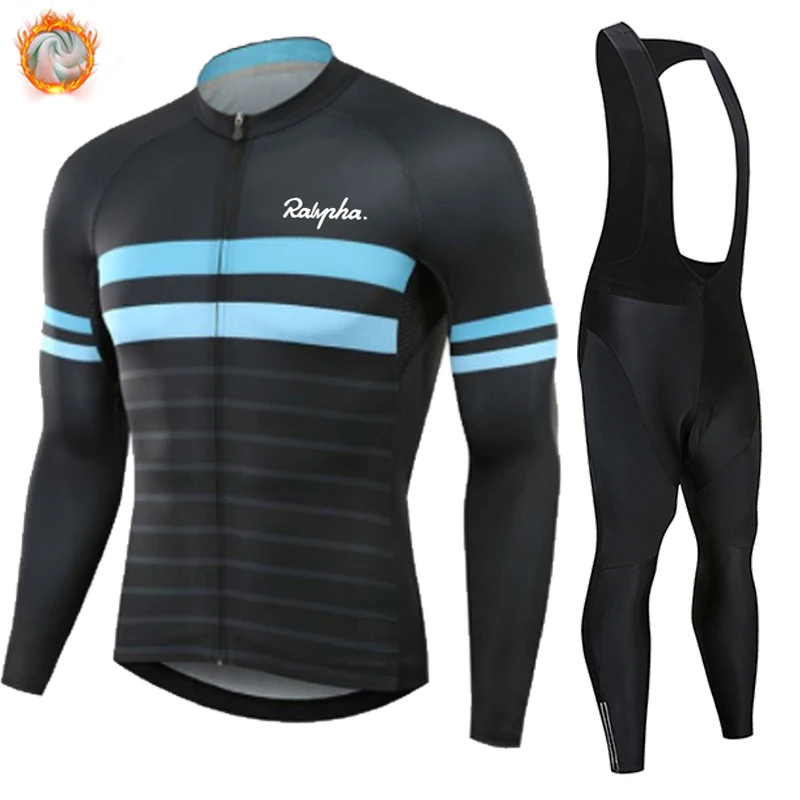 

Rapahful Men New Winter Cycling Clothing Ropa Ciclismo Hombre Long Sleeve Thermal Fleece Cycling Bib Pants Set Uniform 19D Pad