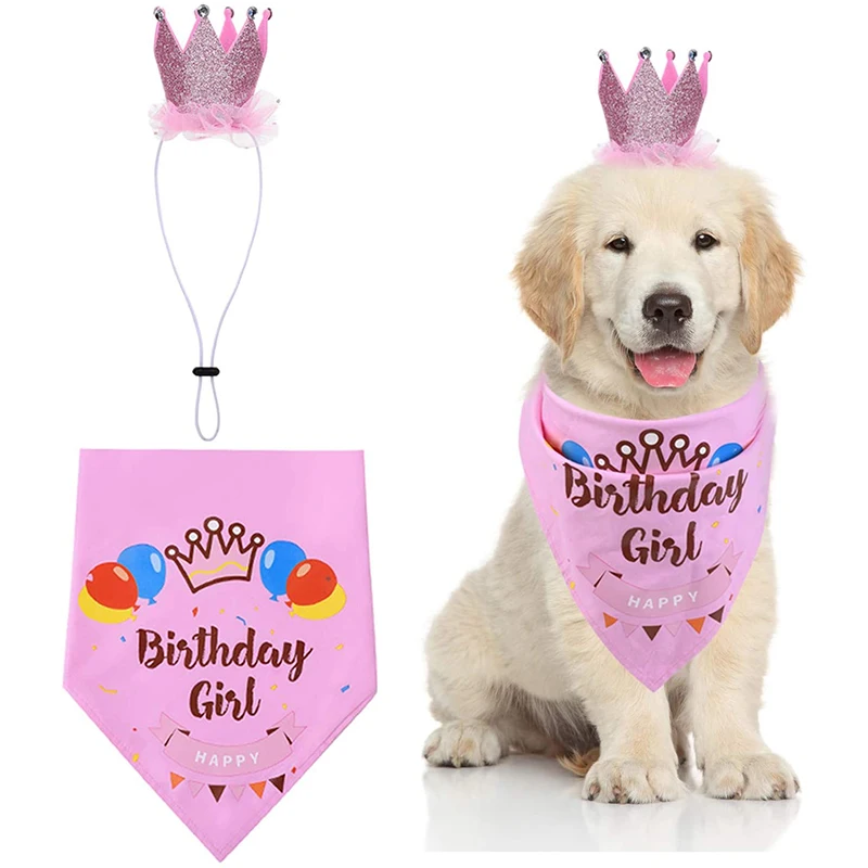 

Набор одежды для собаки на день рождения, блестящая корона собаки и двусторонняя слюна для питомца, щенка, девочки, вечеринки на день рожден...
