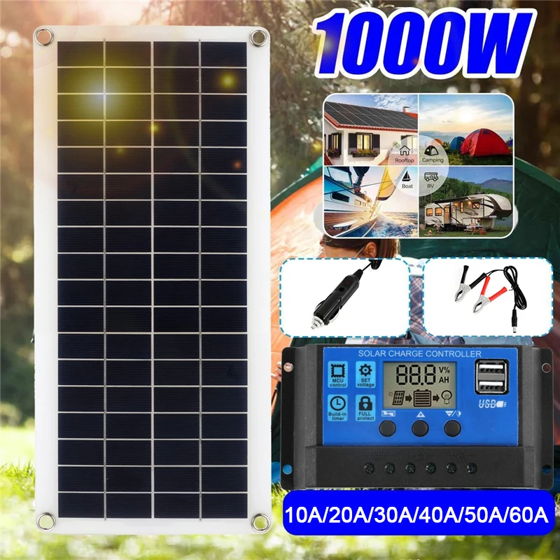 1000W Solar Panel 12V Solar Cell 10A-60A Controller Solar Pa