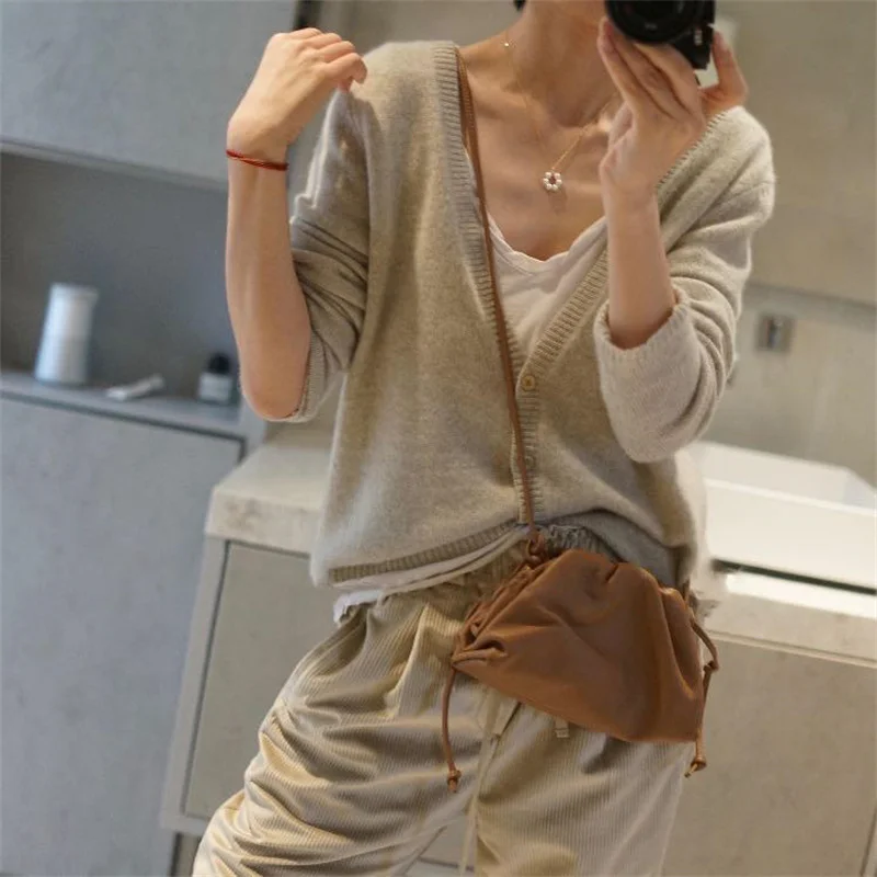 Женский кашемировый кардиган с V-образным вырезом свободный свитер в Корейском