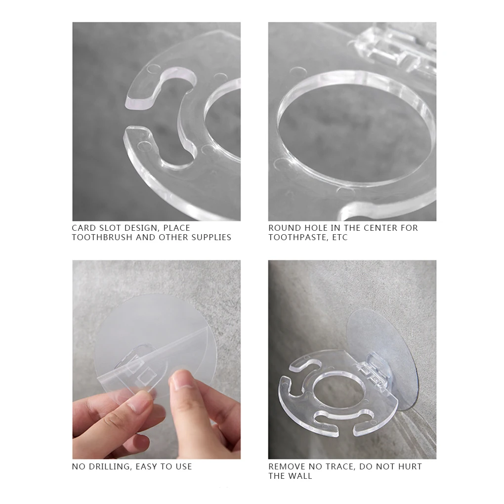 

Toothbrush Holder Self-adhesive Rack Storage Bracket Transparent Grey